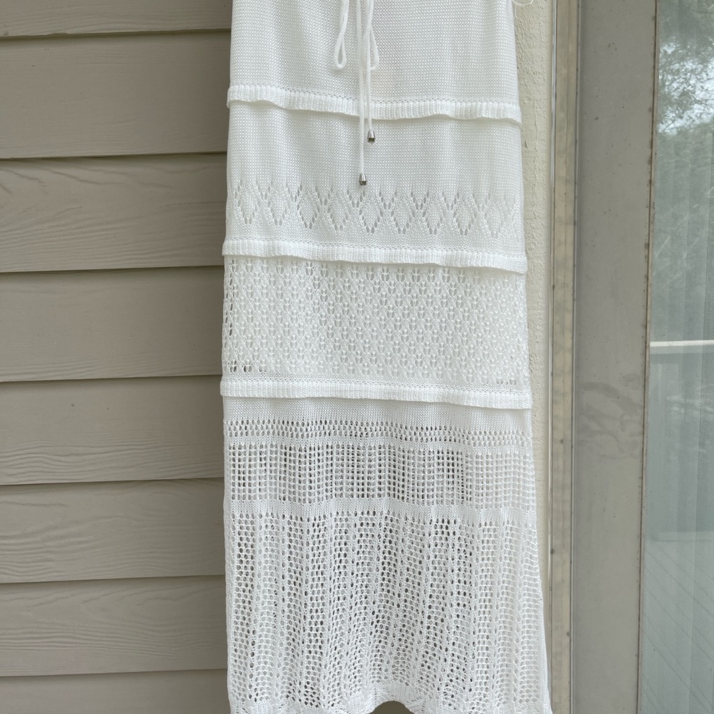 Solitaire White Tie Front Tiered Maxi Skirt